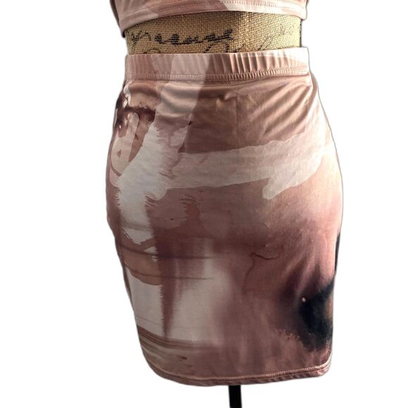 Prettylittlething Neutral Marble 2 Piece Skirt Set Halter Mini US Size 6‎ - Picture 3 of 6